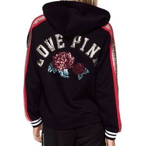 Victoria Secret Pink Bling lace up hoodie rose Med